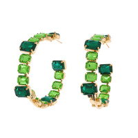 OCTAGON CUT CRYSTAL RHINESTONE INSIDE OUT OPEN HOOP EARRINGS