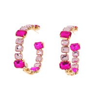 OCTAGON CUT CRYSTAL RHINESTONE INSIDE OUT OPEN HOOP EARRINGS
