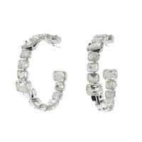 OCTAGON CUT CRYSTAL RHINESTONE INSIDE OUT OPEN HOOP EARRINGS