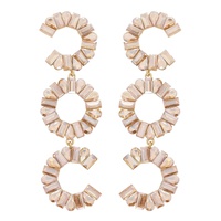 3-TIER CRYSTAL GEMSTONE CIRCULAR C-SHAPE EARRINGS