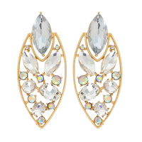 LEAF SHAPED GEMSTONE CLUSTER DROP EARRINGS