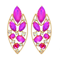 LEAF SHAPED GEMSTONE CLUSTER DROP EARRINGS