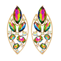 LEAF SHAPED GEMSTONE CLUSTER DROP EARRINGS