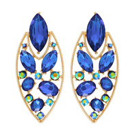 LEAF SHAPED GEMSTONE CLUSTER DROP EARRINGS