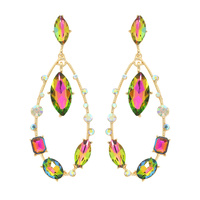 GEMSTONE CLUSTER OPEN TEARDROP STATION EARRINGS