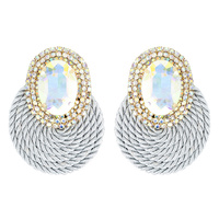 FASHION OVAL GEM WITH RHINESTONE EDGE POST EARRINGS