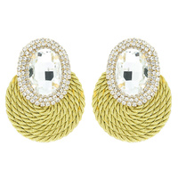 FASHION OVAL GEM WITH RHINESTONE EDGE POST EARRINGS