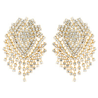 CRYSTAL RHINESTONE FRINGE DROP POST EARRINGS