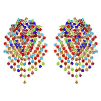 CRYSTAL RHINESTONE FRINGE DROP POST EARRINGS