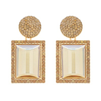 FASHION STEP CUT RECTANGULAR CRYSTAL GEMSTONE  DROP EARRINGS WITH PAVE RHINESTONE TRIMFASHION EARRING/STONE