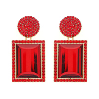 FASHION STEP CUT RECTANGULAR CRYSTAL GEMSTONE  DROP EARRINGS WITH PAVE RHINESTONE TRIMFASHION EARRING/STONE
