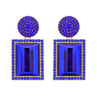 FASHION STEP CUT RECTANGULAR CRYSTAL GEMSTONE  DROP EARRINGS WITH PAVE RHINESTONE TRIMFASHION EARRING/STONE