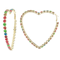 RHINESTONE HEART HOOP EARRINGS