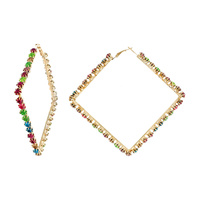 80MM CRYSTAL RHINESTONE SQUARE BIG LARGE HOOP EARRINGS