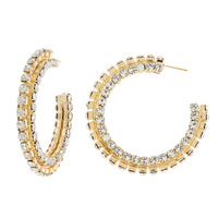 LUXURY DIVA LARGE 50MM 2 ROW RHINESTONE OPEN HOOP EARRINGS