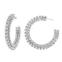 LUXURY DIVA LARGE 50MM 2 ROW RHINESTONE OPEN HOOP EARRINGS
