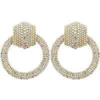 CIRCULAR DOOR KNOCKER RHINESTONE PAVE EARRINGS