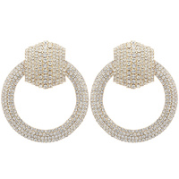 CIRCULAR DOOR KNOCKER RHINESTONE PAVE EARRINGS