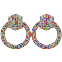 CIRCULAR DOOR KNOCKER RHINESTONE PAVE EARRINGS