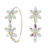 FASHION FLOWER GEMSTONE HOOP EARRINGS