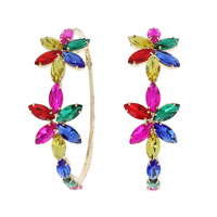 FASHION FLOWER GEMSTONE HOOP EARRINGS