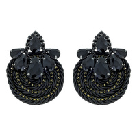 TEARDROP GEMSTONES AND RHINESTONES WOVEN LOOK ETHNIC BOHO ROUND DROP EARRINGS