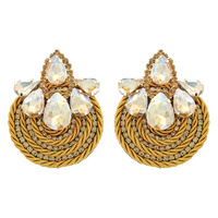 TEARDROP GEMSTONES AND RHINESTONES WOVEN LOOK ETHNIC BOHO ROUND DROP EARRINGS