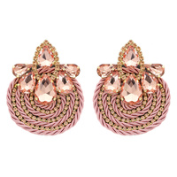 TEARDROP GEMSTONES AND RHINESTONES WOVEN LOOK ETHNIC BOHO ROUND DROP EARRINGS