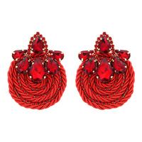 TEARDROP GEMSTONES AND RHINESTONES WOVEN LOOK ETHNIC BOHO ROUND DROP EARRINGS