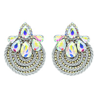 TEARDROP GEMSTONES AND RHINESTONES WOVEN LOOK ETHNIC BOHO ROUND DROP EARRINGS