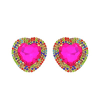 HEART SHAPED CRYSTAL RHINESTONE HALO STUD EARRINGS