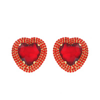HEART SHAPED CRYSTAL RHINESTONE HALO STUD EARRINGS