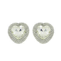 HEART SHAPED CRYSTAL RHINESTONE HALO STUD EARRINGS