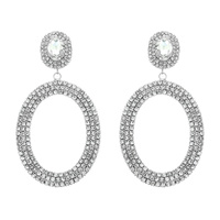 BRIDAL DRESSY OCCASION OVAL 2-TIER CRYSTAL GEMSTONE AND RHINESTONE PAVE DANGLE EARRINGS