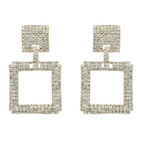 BRIDAL DRESSY OCCASION SQUARE  2-TIER CRYSTAL GEMSTONE AND RHINESTONE PAVE DANGLE EARRINGS