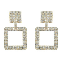 BRIDAL DRESSY OCCASION SQUARE  2-TIER CRYSTAL GEMSTONE AND RHINESTONE PAVE DANGLE EARRINGS