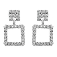BRIDAL DRESSY OCCASION SQUARE  2-TIER CRYSTAL GEMSTONE AND RHINESTONE PAVE DANGLE EARRINGS