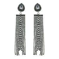 TEARDROP GEM RHINESTONE TASSEL LONG DROP EARRINGS