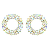 DRESSY OCCASION BRIDAL CIRCULAR 3 ROW RHINESTONE HOOP DROP EARRINGS