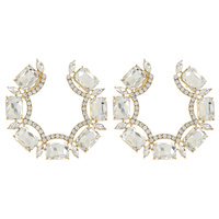 FASHION PARTY GEMSTONE AND RHINESTONE PAVE HALF HOOP EARRING