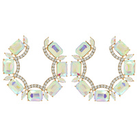 FASHION PARTY GEMSTONE AND RHINESTONE PAVE HALF HOOP EARRING