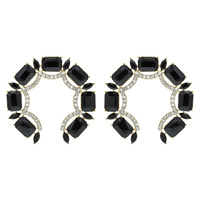 FASHION PARTY GEMSTONE AND RHINESTONE PAVE HALF HOOP EARRING