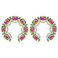 FASHION PARTY GEMSTONE AND RHINESTONE PAVE HALF HOOP EARRING