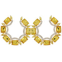 FASHION PARTY GEMSTONE AND RHINESTONE PAVE HALF HOOP EARRING