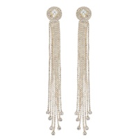 CRYSTAL RHINESTONE TASSEL LONG DROP EARRINGS