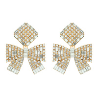 BRIDAL CRYSTAL RHINESTONE AND GEMSTONE BOWKNOT RIBBON DANGLE LARGE STATEMENT EARRINGS