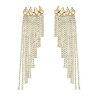 FASHION RHINESTONE TASSEL DROP EARRINGS WITH TEARDROP CRYSTAL GEMSTONES