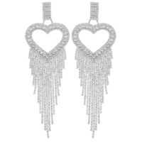 CRYSTAL RHINESTONE HEART FRINGE DROP EARRINGS