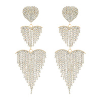 CRYSTAL RHINESTONE HEART TASSEL FRINGE DROP EARRINGS