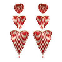 CRYSTAL RHINESTONE HEART TASSEL FRINGE DROP EARRINGS